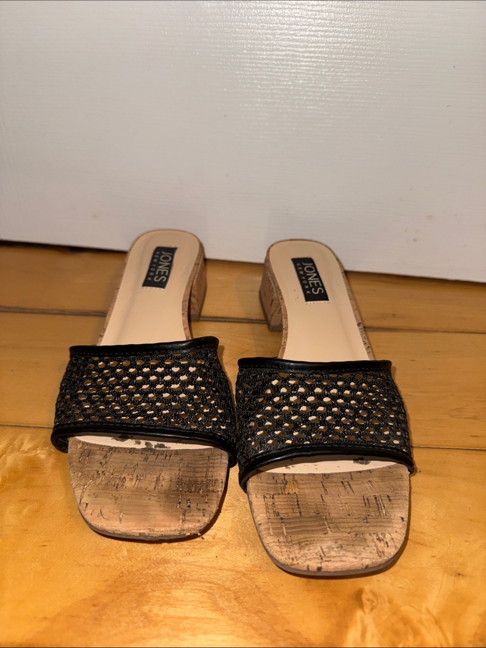 Jones New York Black Woven Slide Mules with Cork Heel
